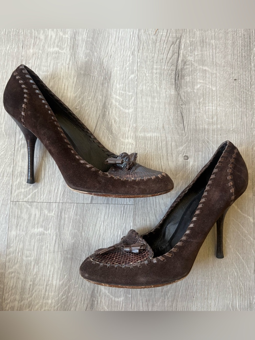 Gucci Dark Brown Suede Tassel High Heels Size 9.5